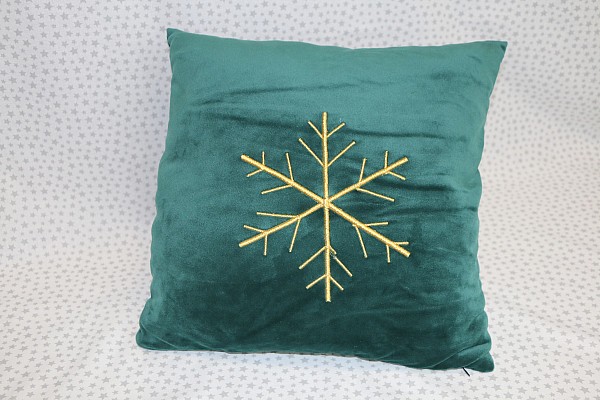 Poduszka welur zielony, haftowana śnieżynka